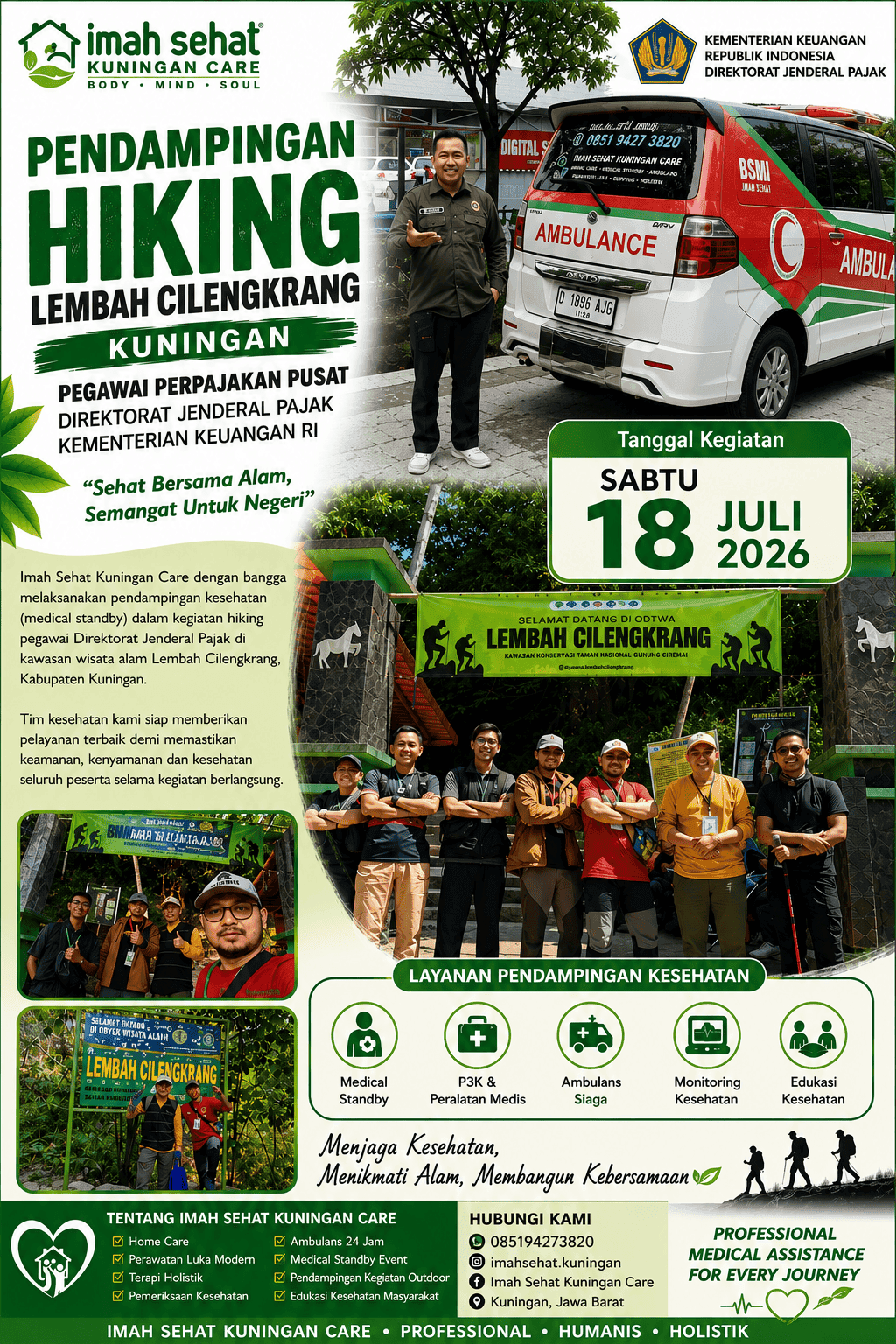 IMAH SEHAT KUNINGAN DAMPINGI PEGAWAI KEMENTERIAN KEUANGAN RI DALAM KEGIATAN HIKING DI LEMBAH CILENGKRANG